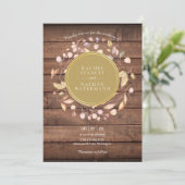 Rustic Wood Laurel Garland Gold Wedding Kaart (Staand voorkant)