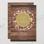 Rustic Wood Laurel Garland Gold Wedding Kaart (Voorkant / Achterkant)