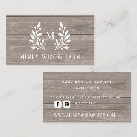 Rustic Wood Laurel Monogrammed Visitekaartje (Voorkant / Achterkant)