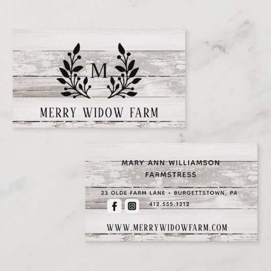 Rustic Wood Laurel Monogrammed Visitekaartje (Voorkant / Achterkant)