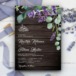 Rustic Wood Lavender Eucalyptus Islamic Wedding Kaart