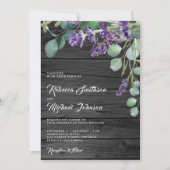 Rustic Wood Lavender Eucalyptus QR Code Weddenscha Kaart (Voorkant)