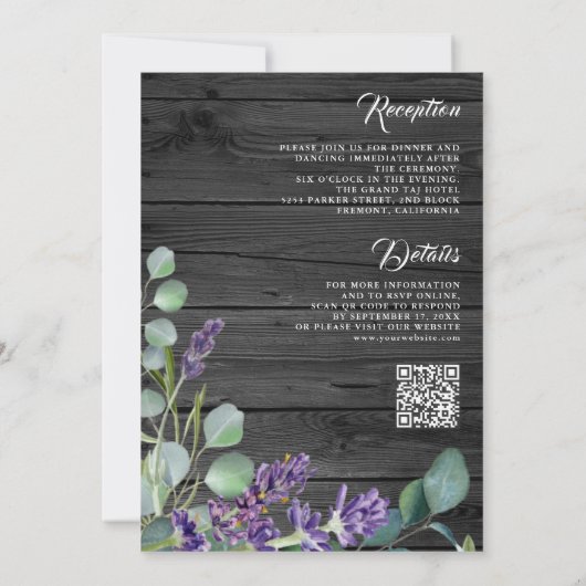 Rustic Wood Lavender Eucalyptus QR Code Weddenscha Kaart (Achterkant)