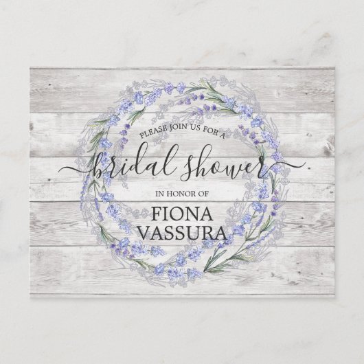 Rustic Wood Lavender Floral Vrijgezellenfeest Uitnodiging Briefkaart (Voorkant)