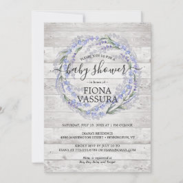 Rustic Wood Lavender Floral Wreate Baby shower Kaart