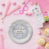 Rustic Wood Lavender Floral Wreate Baby shower Papieren Bordje (Feest)