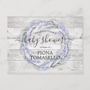 Rustic Wood Lavender Floral Wreate Baby shower Uitnodiging Briefkaart