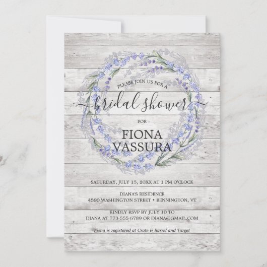 Rustic Wood Lavender Floral Wreate Vrijgezellenfee Kaart (Voorkant)