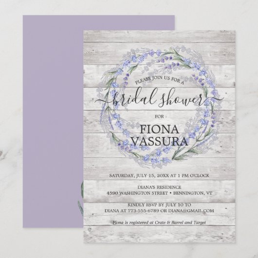 Rustic Wood Lavender Floral Wreate Vrijgezellenfee Kaart (Voorkant / Achterkant)