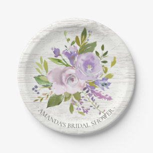 Rustic Wood Lavender Flowers Shower 7-inch Bord