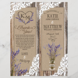 Rustic Wood Lavender Lace Floral Program Kaart