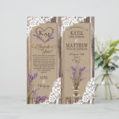 Rustic Wood Lavender Lace Floral Program Kaart (Staand voorkant)