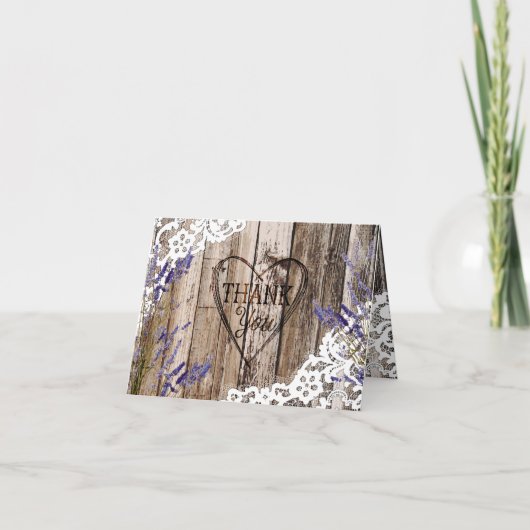 Rustic Wood Lavender Lace Hartelijk dank Bedankkaart (Voorkant)