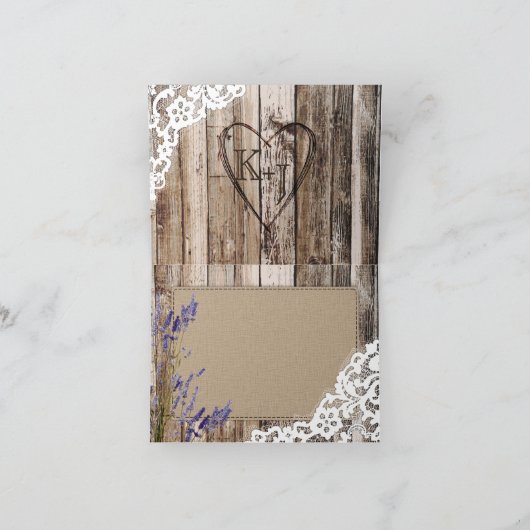 Rustic Wood Lavender Lace Hartelijk dank Bedankkaart (Binnen)