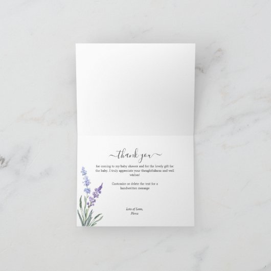 Rustic Wood Lavender Wreath Baby shower Dank u Bedankkaart (Binnen)