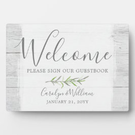 Rustic Wood & Leaf Welcome Wedding Guestbook Fotoplaat