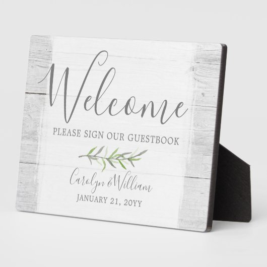 Rustic Wood & Leaf Welcome Wedding Guestbook Fotoplaat (Zijkant)