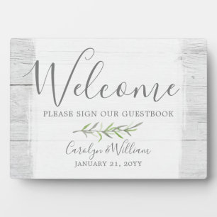 Rustic Wood & Leaf Welkom Bruiloft Guestbook Bord Fotoplaat