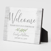 Rustic Wood & Leaf Welkom Bruiloft Guestbook Bord Fotoplaat (Zijkant)