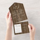 Rustic Wood Leaf Wreath Monogram Weddenschap All In One Uitnodiging (Afscheurbaar)