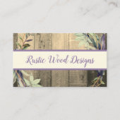 Rustic Wood Leaves Krans Monogram Bord Lavendar Visitekaartje (Voorkant)