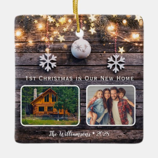 Rustic Wood Licht 2 Foto Nieuw startpunt Keramisch Ornament (Voorkant)
