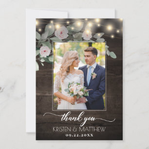 Rustic Wood Licht Boho Greenery Foto Weddenschap Bedankkaart