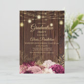Rustic Wood Licht Burgundy Pink Floral Afstuderen Kaart (Staand voorkant)