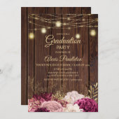 Rustic Wood Licht Burgundy Pink Floral Afstuderen Kaart (Voorkant / Achterkant)