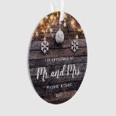 Rustic Wood Licht Foto eerste kersthuwelijk Ornament (voorkant)