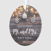 Rustic Wood Licht Foto eerste kersthuwelijk Ornament (voorkant)
