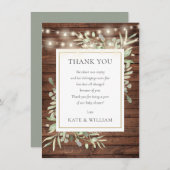 Rustic Wood Licht Greenery Baby shower Poem Bedankkaart (Voorkant / Achterkant)