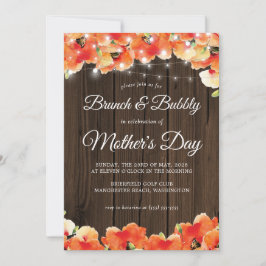 Rustic Wood Licht Poppy Moederdag Brunch Kaart