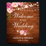 Rustic Wood Licht Roze Floral Poster<br><div class="desc">Rustic Wedding Wood String Licht Roze Blush Floral Poster</div>