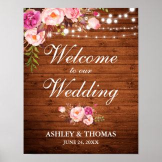 Rustic Wood Licht Roze Floral Poster
