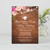 Rustic Wood Licht Roze Graduparty nodigt uit Kaart (Staand voorkant)