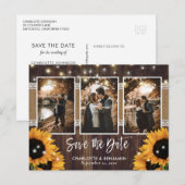 Rustic Wood Licht Zonnebloem 3 Foto sparen de datu Aankondigingskaart (Voorkant / Achterkant)