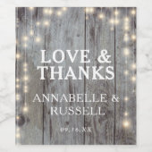 Rustic Wood Lichten Dank je huwelijk Wijn Etiket (Enkel label)