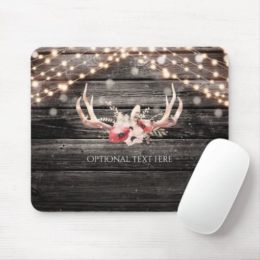 Rustic Wood & Lichten Floral Antlers Boho Chic Gla Muismat (Met muis)