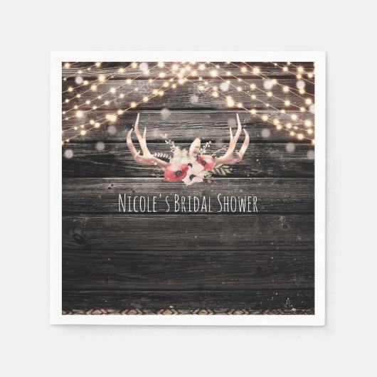 Rustic Wood & Lichten Floral Antlers Boho Chic Gla Servet (Voorkant)