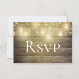 Rustic Wood & Lichten Mason Jar RSVP-kaart Save The Date