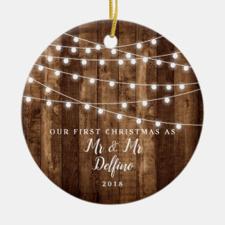 Rustic Wood Lichten Pas getrouwd de heer Gay Weddi Keramisch Ornament