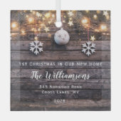 Rustic Wood Lichten Stars Housewarming New Address Glas Ornament (Voorkant)