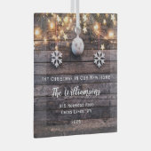 Rustic Wood Lichten Stars Housewarming New Address Glas Ornament (Voorkant Rechts)