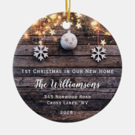 Rustic Wood Lichten Stars Housewarming New Address Keramisch Ornament