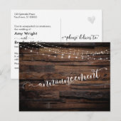 Rustic Wood Lichten Uitgestelde aankondiging huwel Briefkaart (Voorkant / Achterkant)