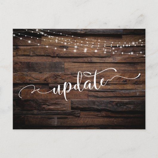 Rustic Wood & Lichten Uitgestelde huwelijksupdate Briefkaart (Voorkant)