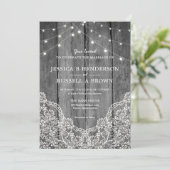 Rustic Wood Light Lace B&W Wedding Kaart (Staand voorkant)
