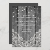 Rustic Wood Light Lace B&W Wedding Kaart (Voorkant / Achterkant)