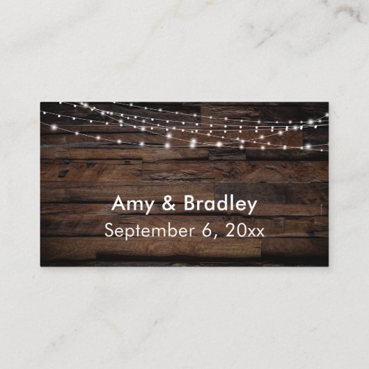 Rustic Wood & Light String Wedding Website Card Informatiekaartje (Achterkant)